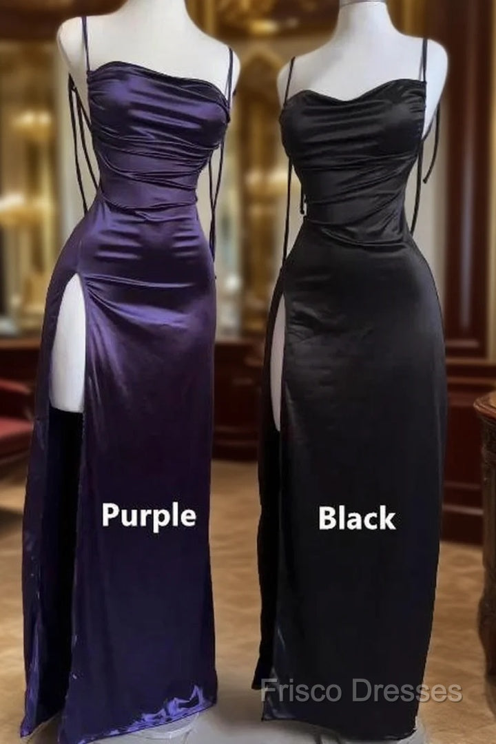 Spaghetti Straps Sleeveless Floor-Length With Ruffles Satin Dresses