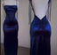 Pretty Sheath Spaghetti Straps Floor Length Ruffles Royal Blue Prom Dresses