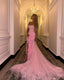 Pretty Sheath Sweetheart Pink Long Slit Prom Dresses Formal Evening Dress
