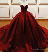 Princess Ball Gown Burgundy Quinceanera Dresses Satin Sweetheart Wedding Dresses