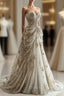 Princess Ball Gown Sweetheart Neckline Pleats White Sequin Wedding Dress
