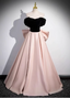 Princess Black & Pink Panel A-Line Off-The-Shoulder Bow Velvet Satin Long Prom Dress Evening Dress
