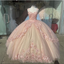 Princess Pink Quinceanera Dresses Lace Appliques Sweet 15 Party Prom Ball Gown