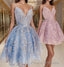princess pink short homecoming Dress, light sky blue Formal Prom homecoming Dress, lace hoco Dress for teens