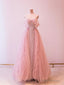 Princess Pink Tulle Prom Dresses Sequin Evening Dress