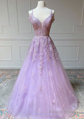 Princess Spaghetti Straps Floor-Length Tulle Prom Dress With Beading Appliqued