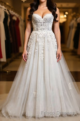 Princess Sweetheart Neck White Lace Formal Prom Wedding Dresses, Ivory Lace Formal Dresses, White Evening Dresses