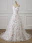 Print Floral Straps Lace Appliques White Long Prom Dress