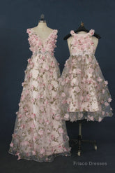 Printing Flower Long Unique Pink Prom Dress