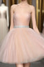 Strapless Blush Pink Tulle Short With Sash Sweet 16 Cute Formal Prom Dress