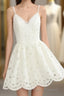 Cute White Lace Short Lace Spaghetti Straps Formal Prom Dress