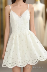 Cute White Lace Short Lace Spaghetti Straps Formal Prom Dress