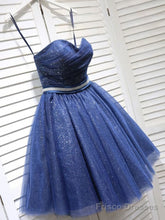 Sparkly A-Line Sweetheart Open Back Navy Sequins Short Short Homecoming Dresses