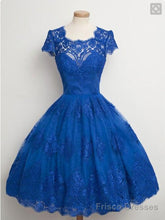 Lace Cap Sleeves Junior Blue Homecoming Dresses