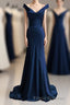 red mermaid off shoulder navy blue Formal Prom Dress mermaid satin backless charming Formal Prom evening gowns 2024 party Dress