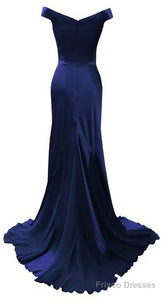 Navy Blue Prom Dresses, Mermaid Prom Dress, Satin Prom Dress, V Neckline Prom Dresses, 2025 Formal Gown Sexy Evening Gowns 2025 Party Dress, Mermaid Prom Gown For Teens
