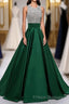 Satin Green Modest Beading Long For Teens Formal Prom Dress