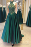 Green Halter Beading Lace A Line For Teens Elegant Backless Fashion 2024 Women Formal Prom Dress
