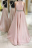 Pink Backless Halter Simple Handmade Plus Size Elegant Formal Prom Dress