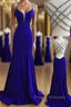 Sexy Mermaid Spaghetti Straps Royal Blue Long With Beading Sexy Formal Prom Dress