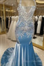 Formal Prom Dress Light Sky Blue Appliques Formal Party Gowns