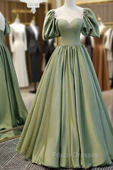 Puffy Sleeves Satin Bridesmaid Dress Long