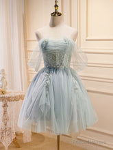 Puffy Tulle Off Shoulder Green Short Prom Dress, Green Cute Homecoming Dresses