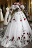 Puffy Long Sleeves Off the Shoulder Lace Tulle Formal Prom Dress with Appliques