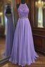 Purple A Line Chiffon Lace Formal Prom Dress Formal Dress