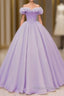 Purple A-Line Off Shoulder Long Ball Dress Purple Dress Formal Prom Dress