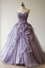 Purple A-Line Sweetheart Tulle Applique Long Prom Dress Sweet Evening Dress