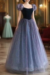 Purple A-Line Tulle Long Formal Prom Dress, Purple Formal Dress