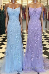 Purple/Blue Mermaid Backless Lace Formal Prom Dress, Purple/Blue Mermaid Backless Lace Formal Graduation Evening Dreses
