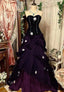Burgundy Fashion Retro Elegant Delicate Floral Sweet Elegant Long Tulle Floor Length Ball Gown Evening Gown