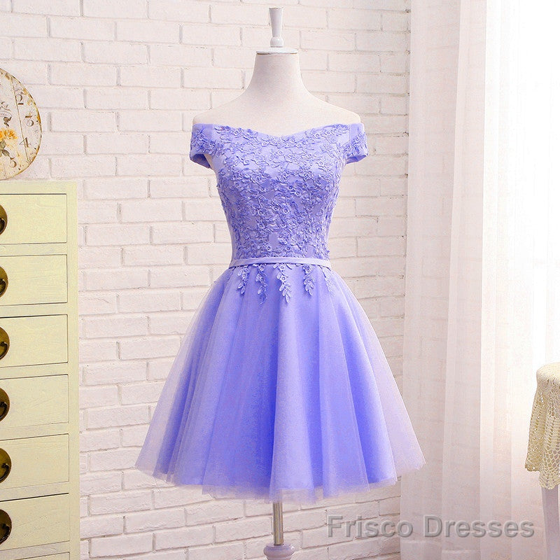 Purple Short Sleeves Lace Off Shoulder Party Dress, Cute Purple Homeco Frisco Dresses Purple Short Sleeves Lace Off Shoulder Party Dress, Cute Purple Homeco Frisco Dresses