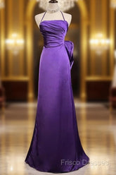 Purple Spaghetti Strap Satin Formal Prom Dress Backless Formal Gown