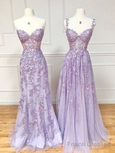 Purple Sweetheart Neck Lace Long Prom Dresses, Purple Lace Graduation Dress