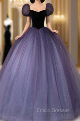 Purple Tulle Sequin Long Formal Prom Dress, Purple Evening Dress