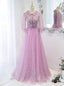 Purple Tulle Sequins Beading Short Sleeve Prom Dress