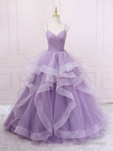 Purple V Neck Tulle Long Prom Dress, Purple Tulle Formal Party Dress