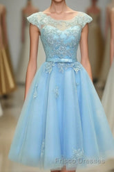 Light Blue Lace Tulle Short Formal Prom Dress, Homecoming Dress