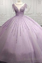 Quinceanera Dress Princess Sheer Neck Long Prom Dresses Short Sleeves Ball Gown