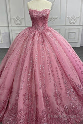 Quinceanera Dress Romantic Court Train Ball Gown Strapless Pleated