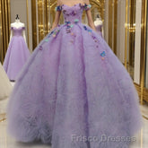 Quinceanera Dress Off the Shoulder Party Dress Sweetheart Neck Lavender Tulle Ball Gown