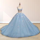 Quinceanera Dresses Spaghetti Straps Beading with 3D Butterfly Appliques
