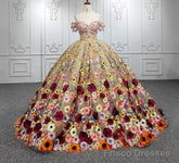 Quinceanera Flower Off-the-Shoulder Ball Gown Dress