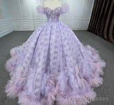 Quinceaera lace Off-the-Shoulder Ball Gown Purple Sequined Dress