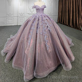 Quinceanera Purple Off-the-Shoulder Ball Gown Flower Dress