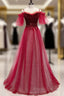 Red A-Line Floor Length Off Shoulder Long Formal Prom Dress, Red Long Formal Dress
