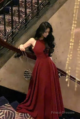 Red A Line Long Prom Dress Halter Formal Party Gown